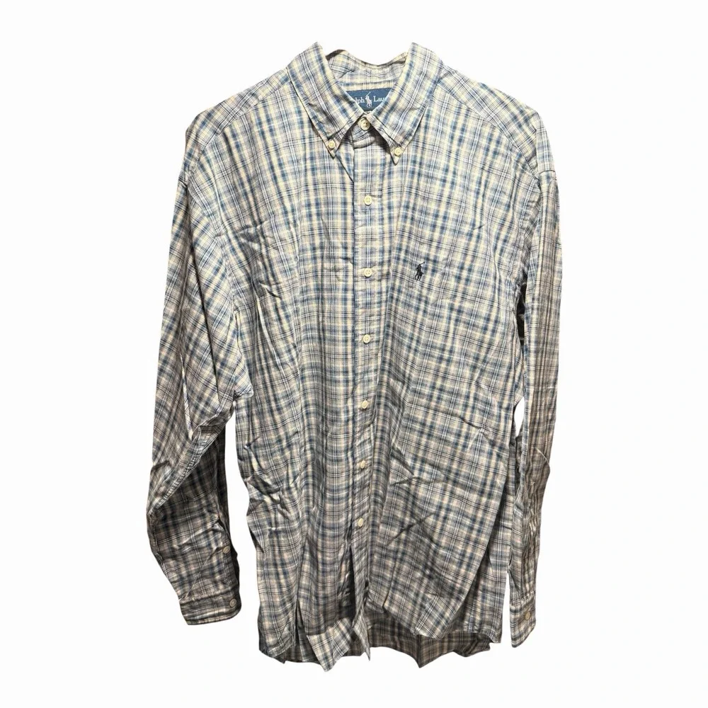 Ralph Lauren‎ Men's Blake Long Sleeve Button-Down Blue Plaid Strip Size L
